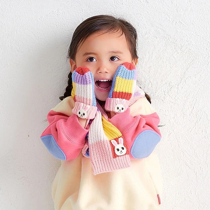 Usako Colour-Block Knit Mittens