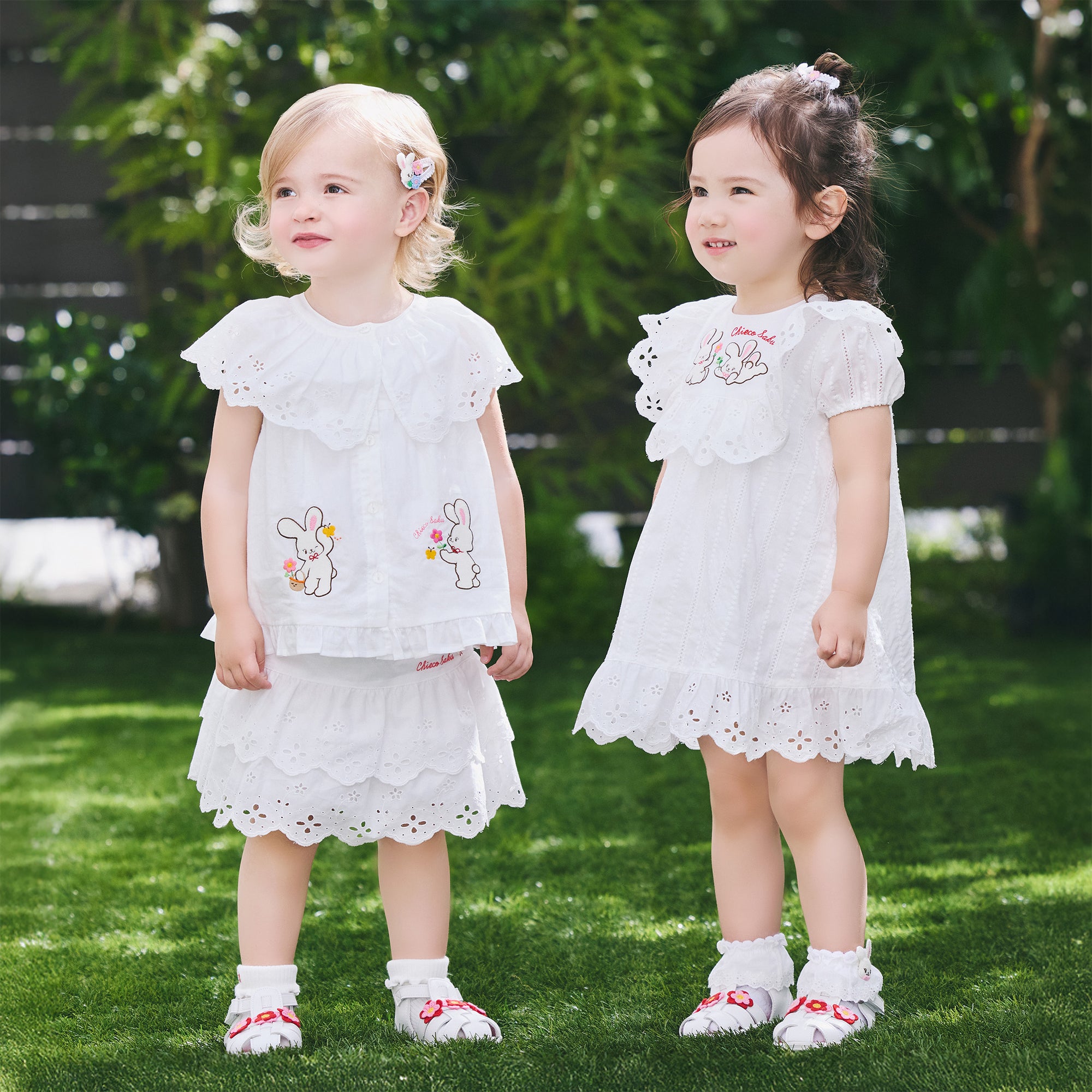 Chieco Saku Lucky Clover Eyelet Tiered Skirt