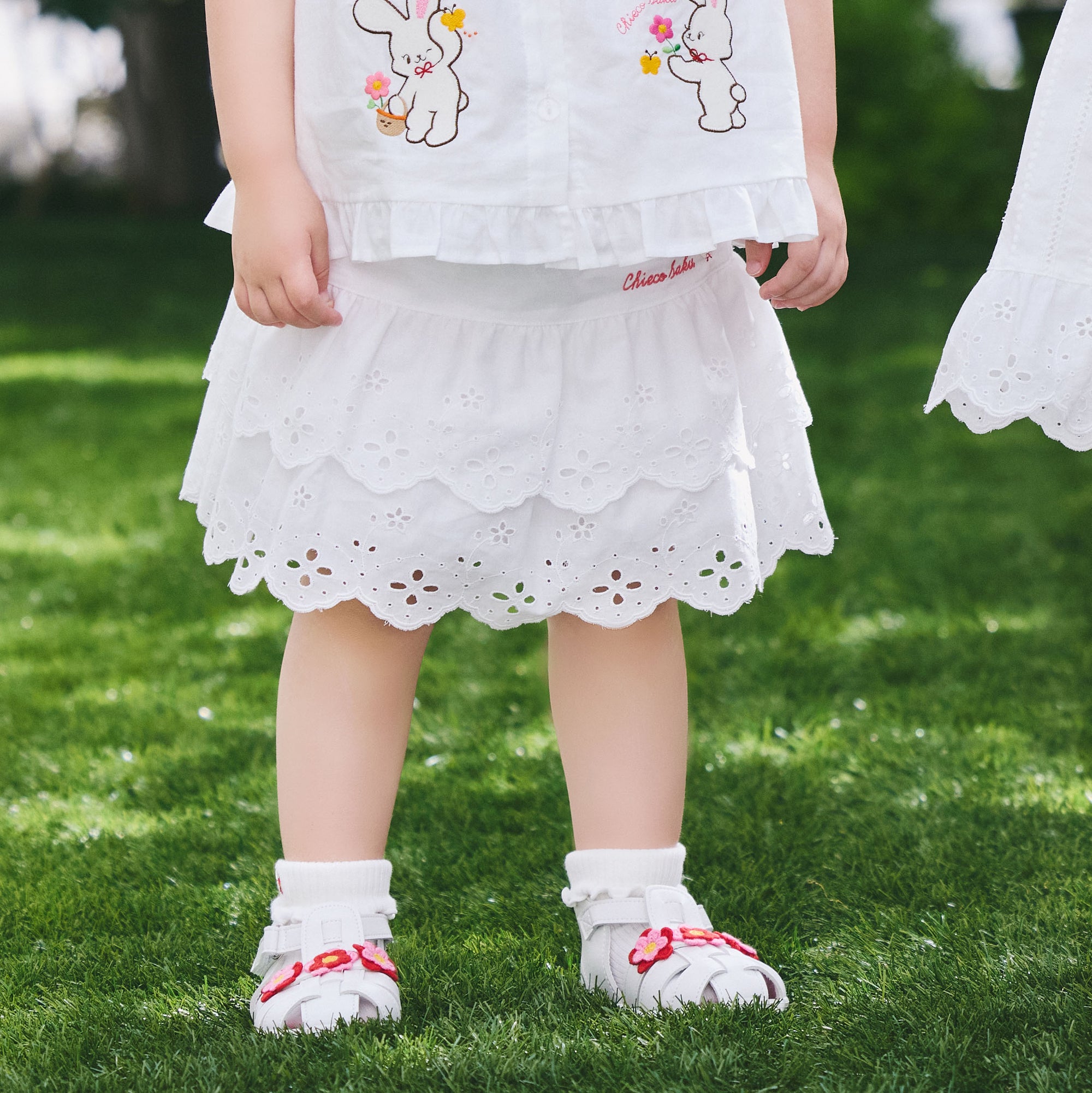 Chieco Saku Lucky Clover Eyelet Tiered Skirt