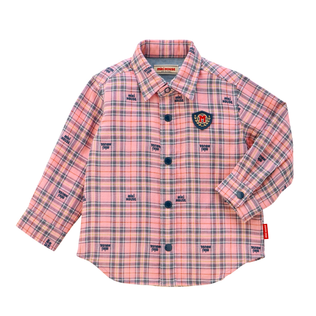 Checkered Long-Sleeve Shirt with Emblem Patch