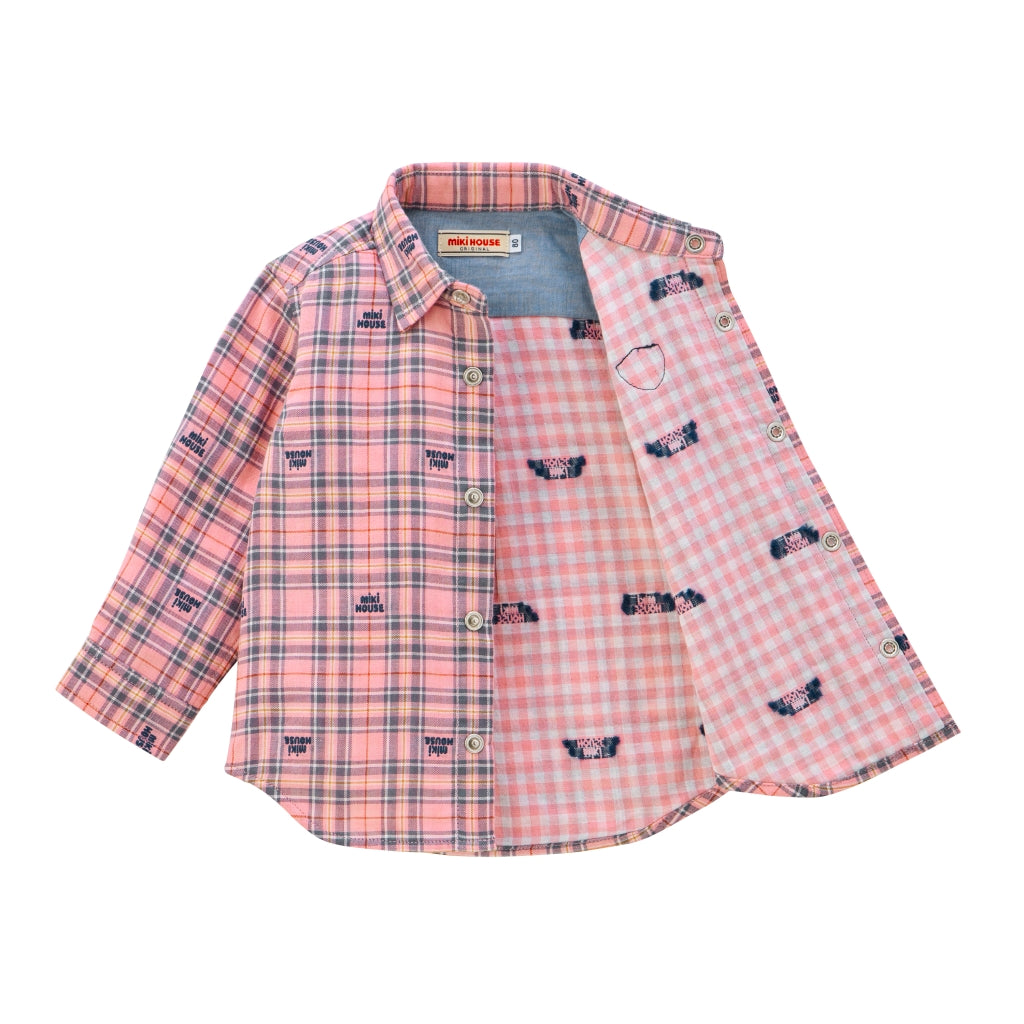 Checkered Long-Sleeve Shirt with Emblem Patch