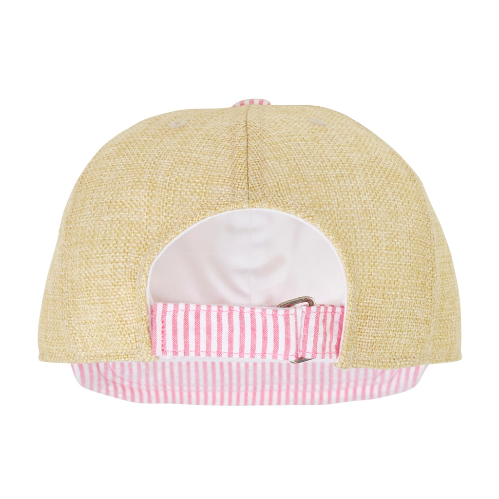 Pink Candy Striped Faux Straw Cap