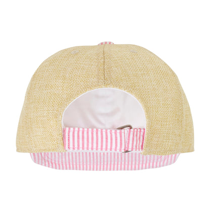 Pink Candy Striped Faux Straw Cap