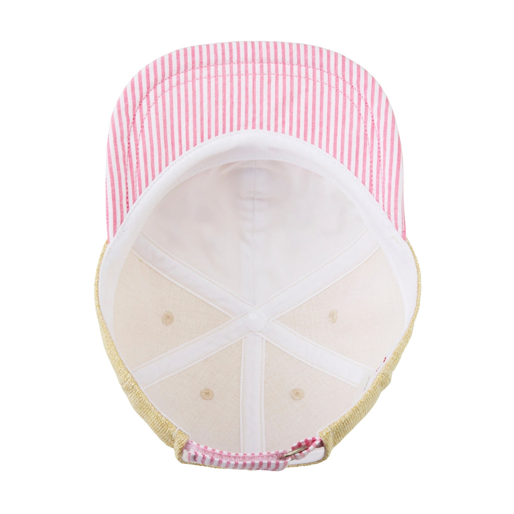 Pink Candy Striped Faux Straw Cap