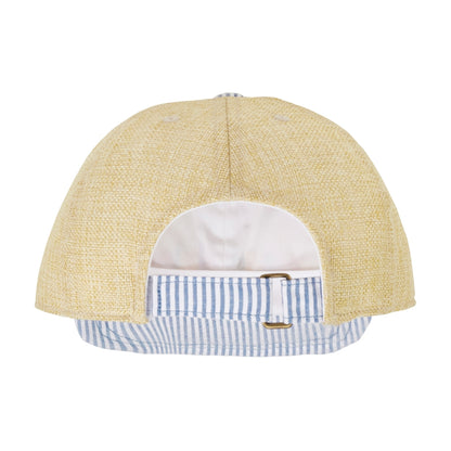 Blue Candy Striped Faux Straw Cap