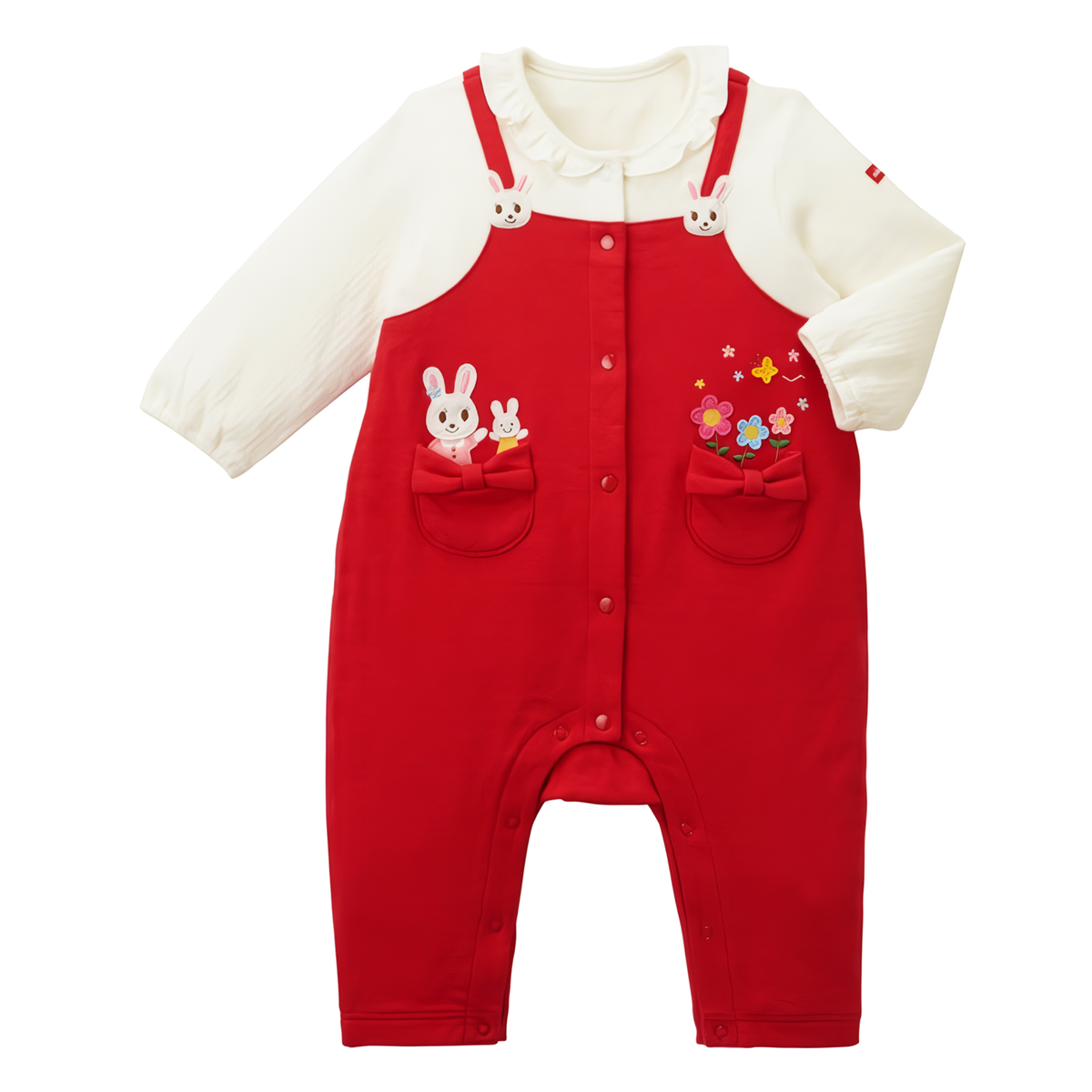 Pinafore Style Coverall Smiling Bunnies