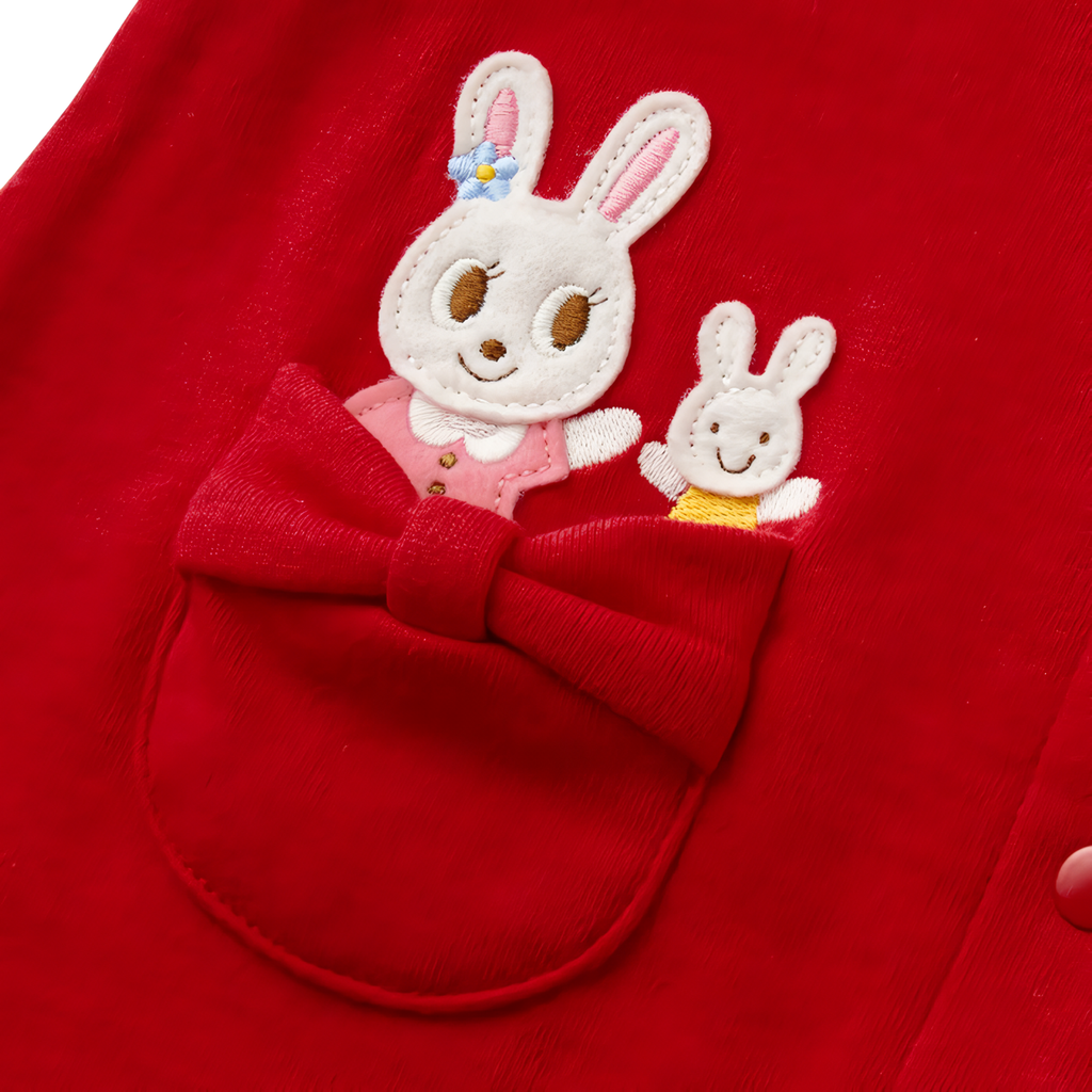 Pinafore-Style Coverall with Smiling Bunnies