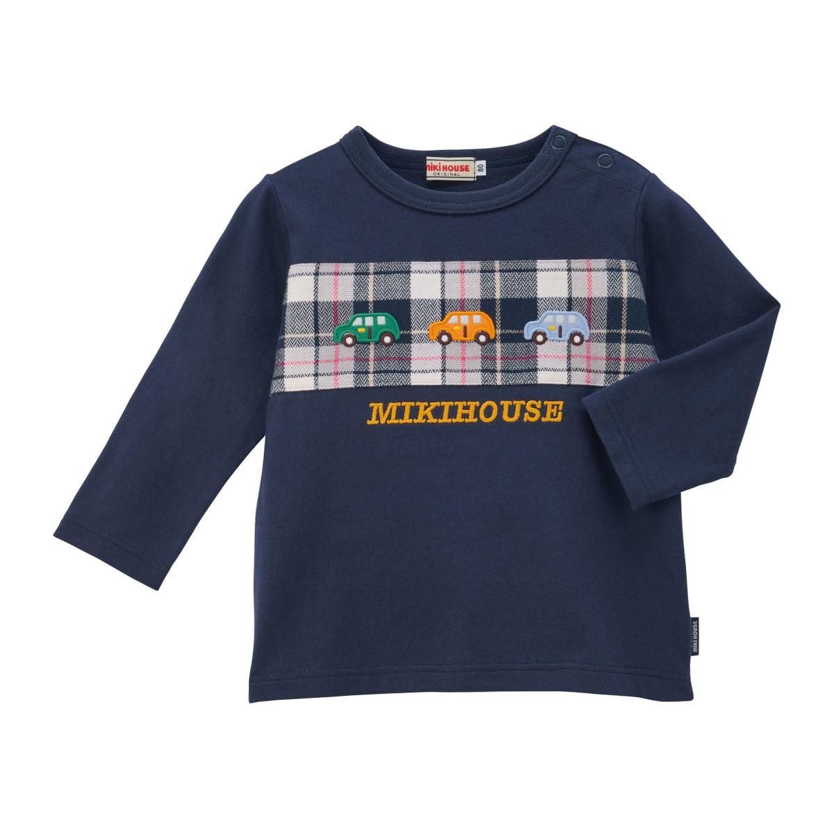 Car Patch Herringbone Check Long-Sleeved T-Shirt