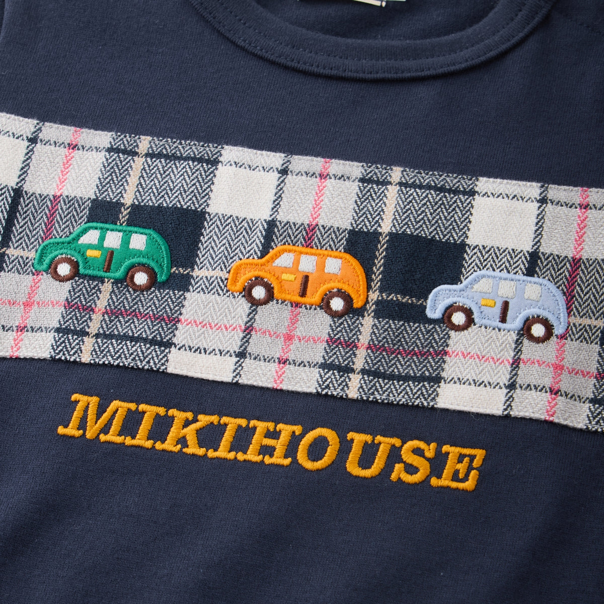 Car Patch Herringbone Check Long-Sleeved T-Shirt
