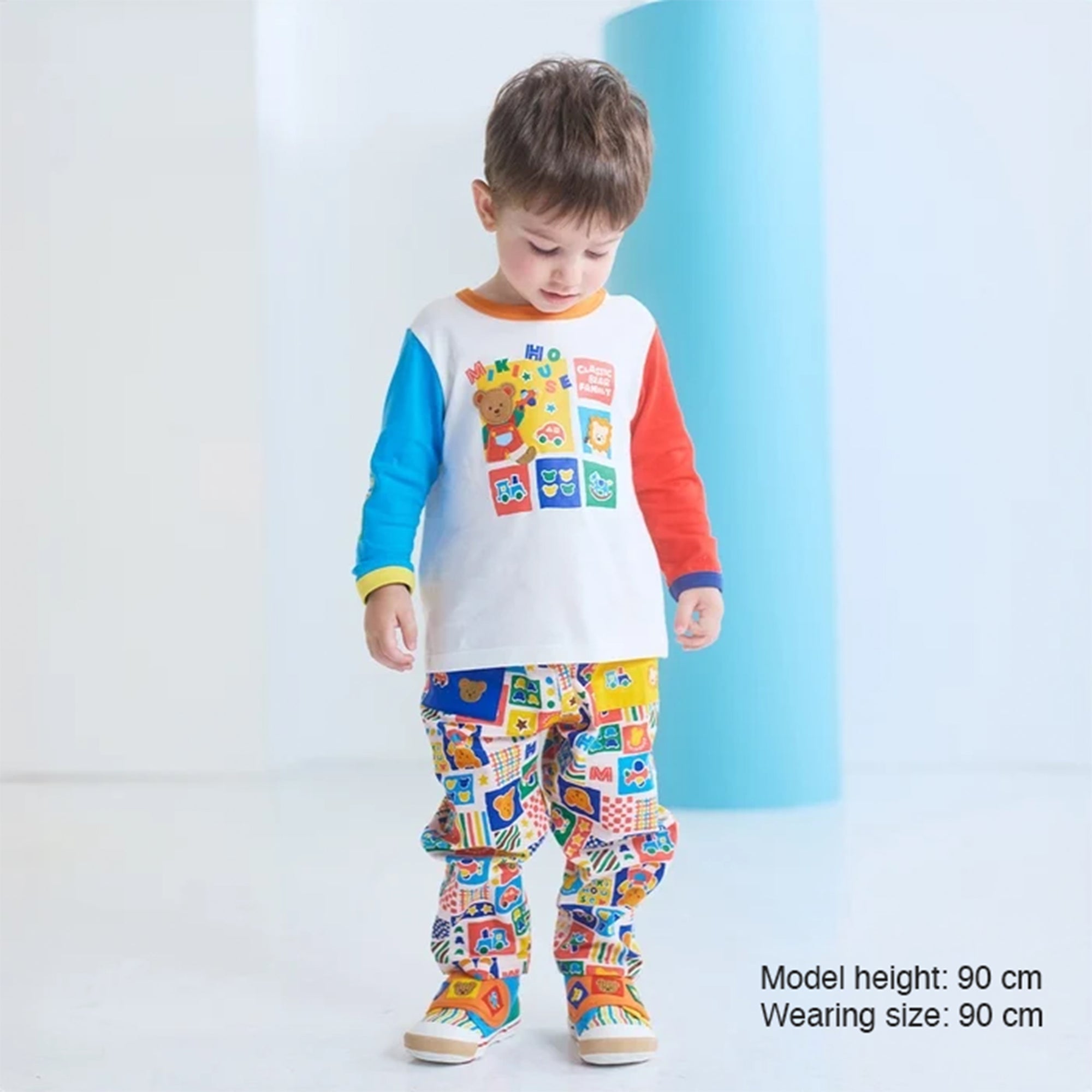 Colourful Bear Long-Sleeved T-Shirt with Corduroy Elbow Patches