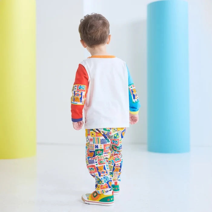 Colourful Bear Long-Sleeved T-Shirt with Corduroy Elbow Patches