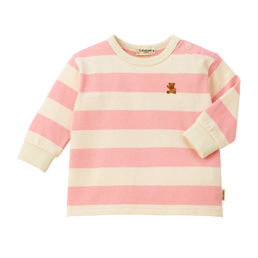 Cute Bear Embroidery Striped Long-Sleeve T-Shirt