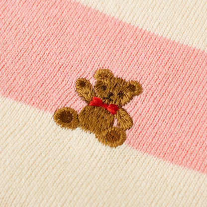 Cute Bear Embroidery Striped Long-Sleeve T-Shirt