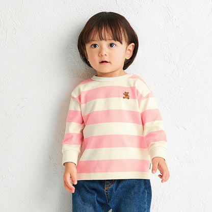 Cute Bear Embroidery Striped Long-Sleeve T-Shirt