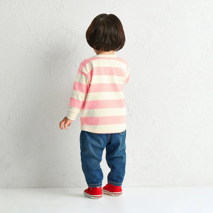 Cute Bear Embroidery Striped Long-Sleeve T-Shirt