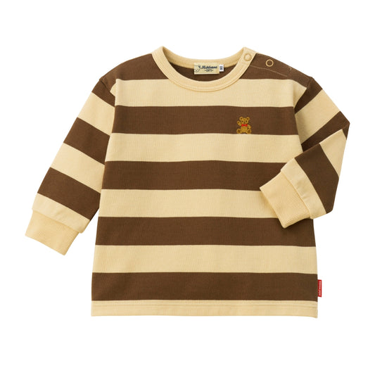 Cute Bear Embroidery Striped Long-Sleeve T-Shirt