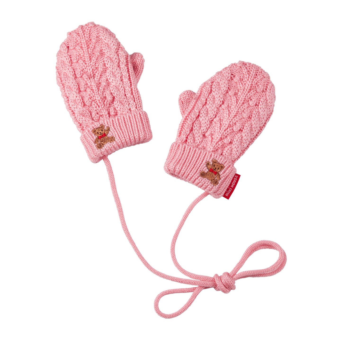 MIKI HOUSE Bear Cable Knit Mittens