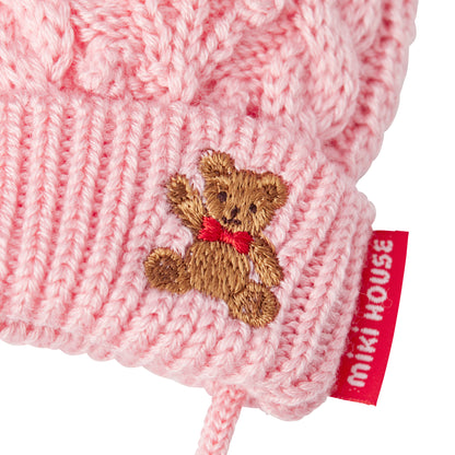 MIKI HOUSE Bear Cable Knit Mittens