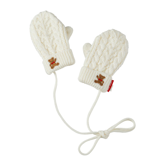 MIKI HOUSE Bear Cable Knit Mittens