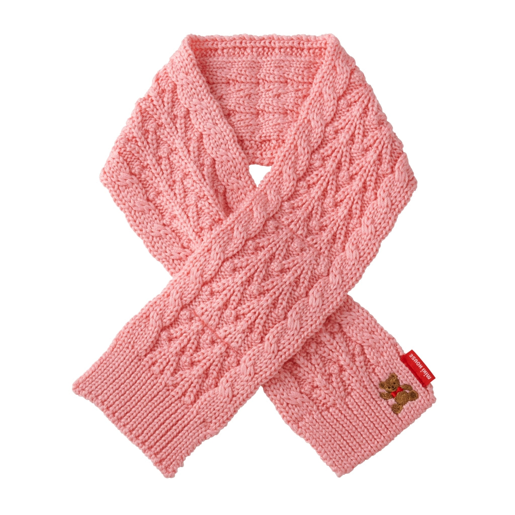 MIKI HOUSE Bear Cable Knit Scarf