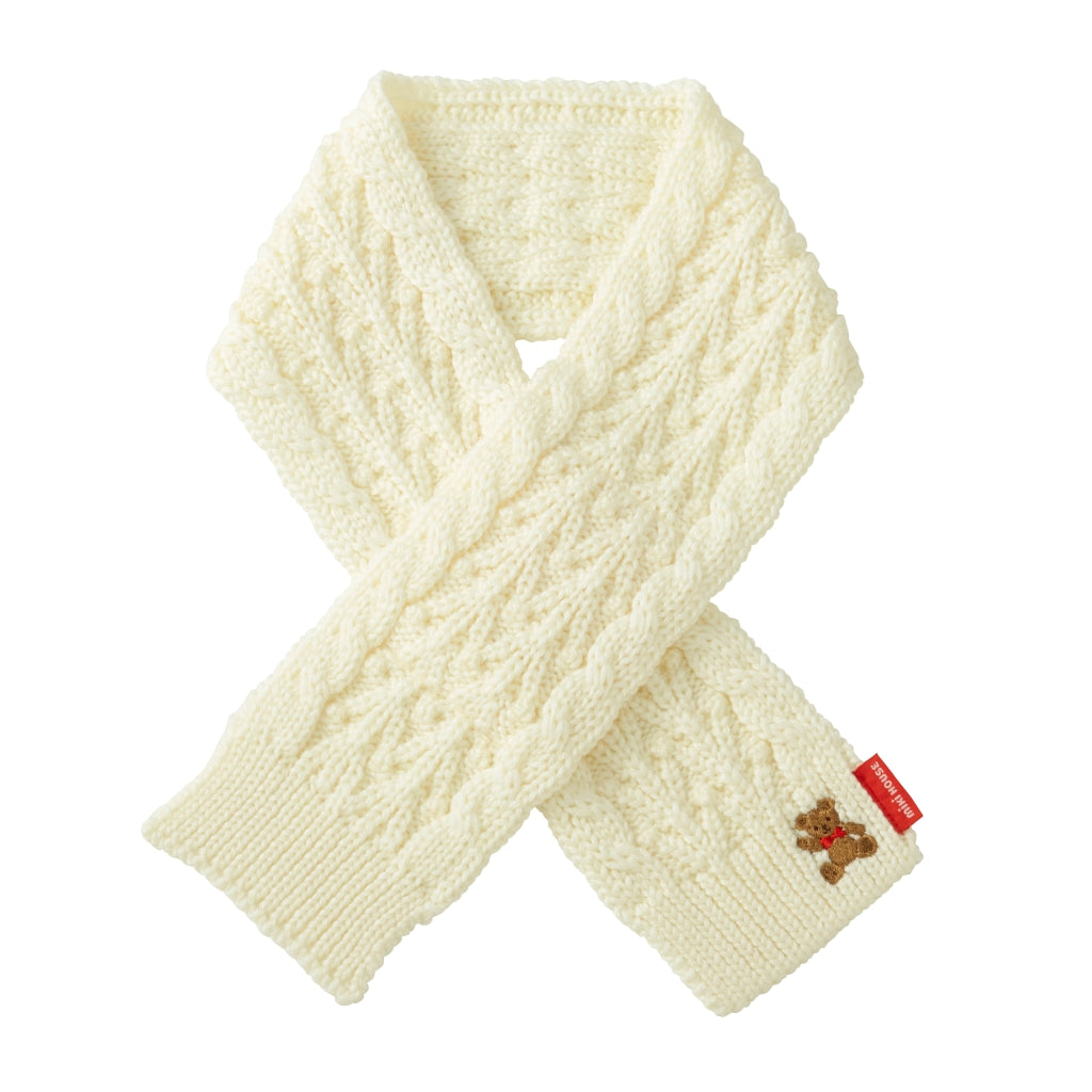 MIKI HOUSE Bear Cable Knit Scarf
