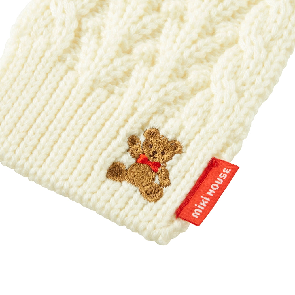 MIKI HOUSE Bear Cable Knit Scarf