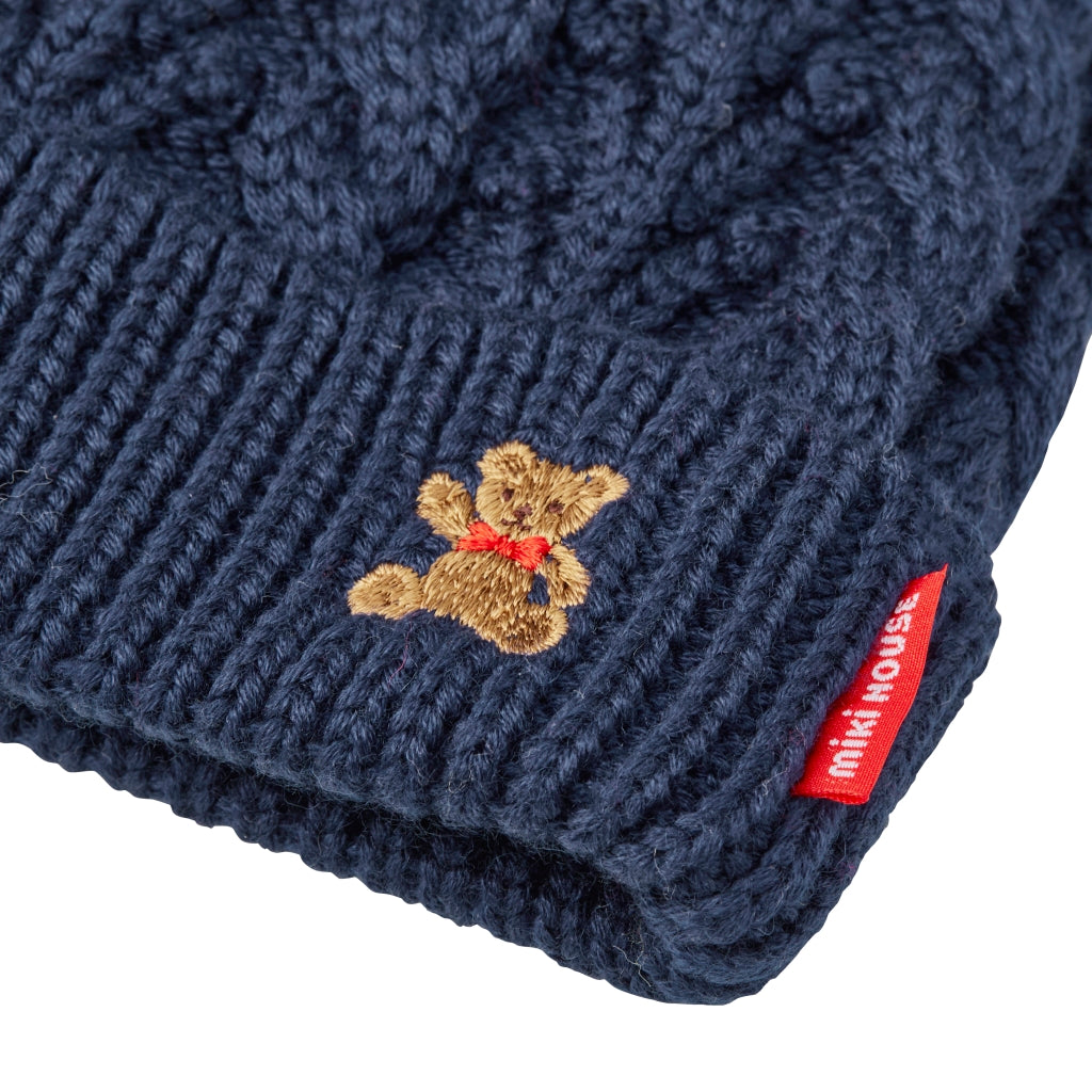 MIKI HOUSE Bear Cable Knit Beanie