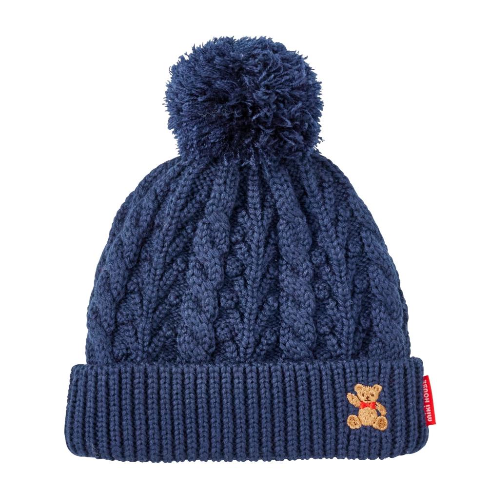 MIKI HOUSE Bear Cable Knit Beanie