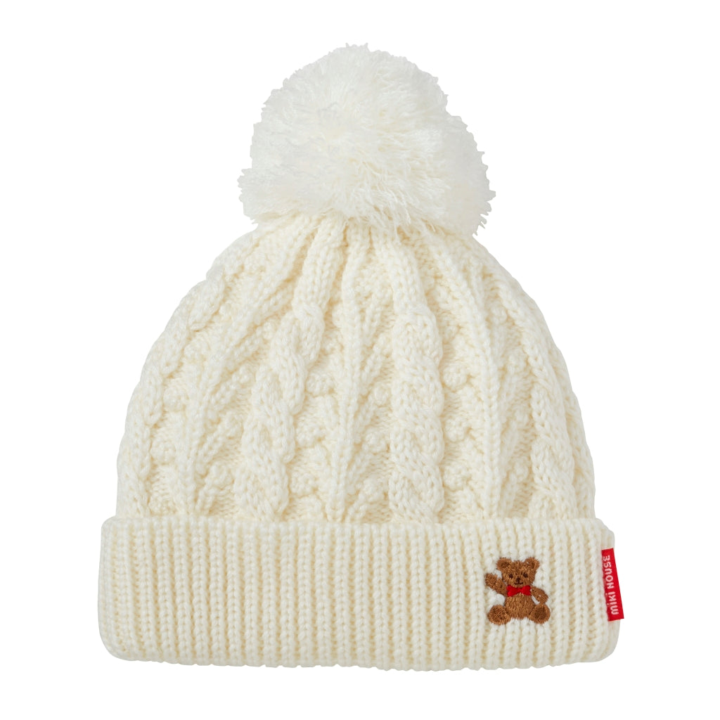 MIKI HOUSE Bear Cable Knit Beanie