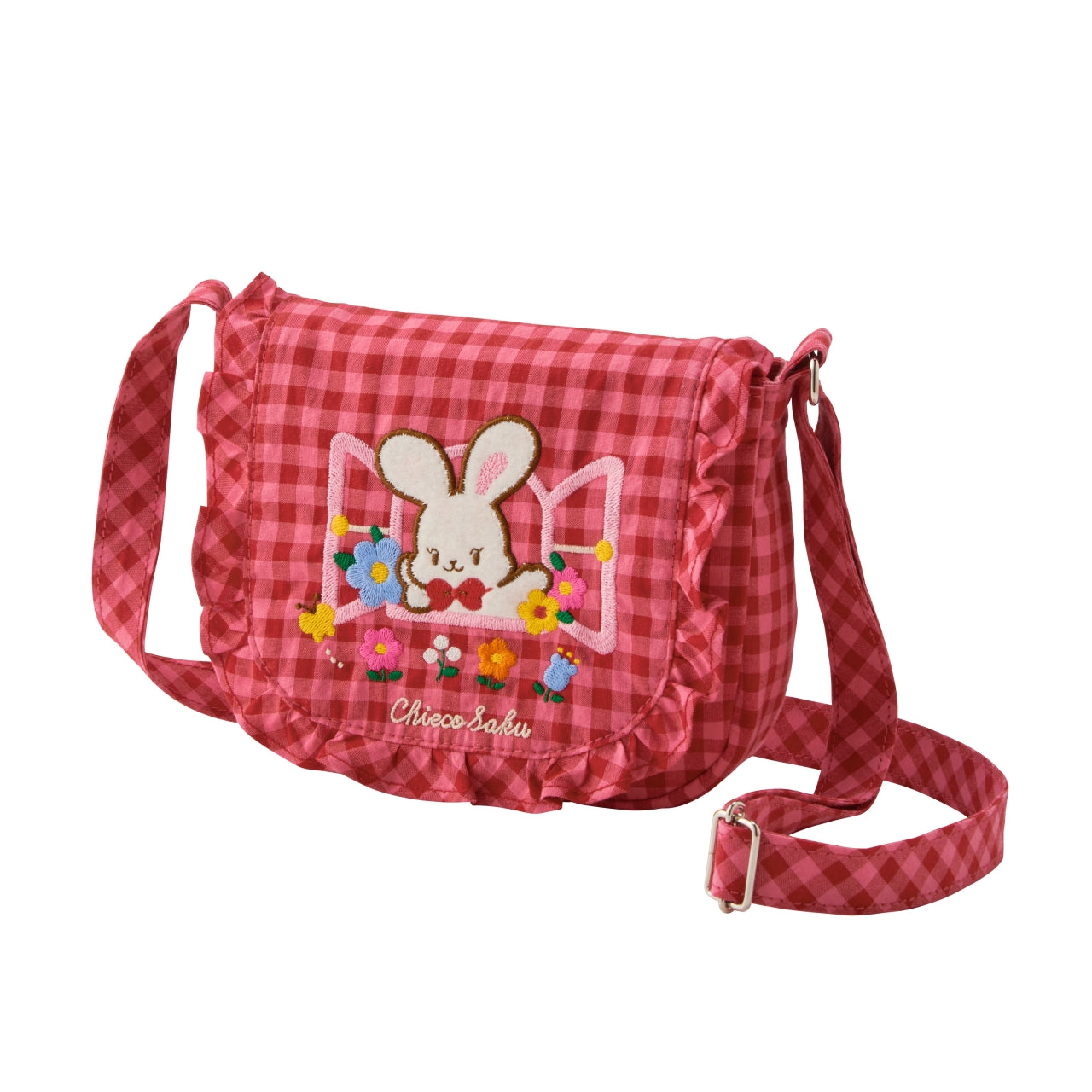 CHIECO SAKU Gingham Check Shoulder Bag with Yo-Yo Quilt Patchwork