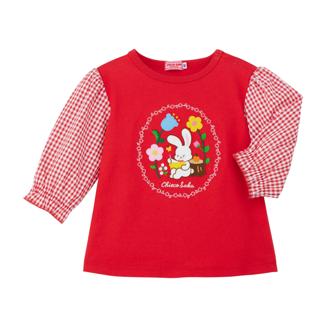 Chieco the Painter Embroidered Gingham Sleeve Tee