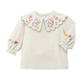 Chieco Saku Season Colour Grey Embroidered Scallop-Collar Blouse