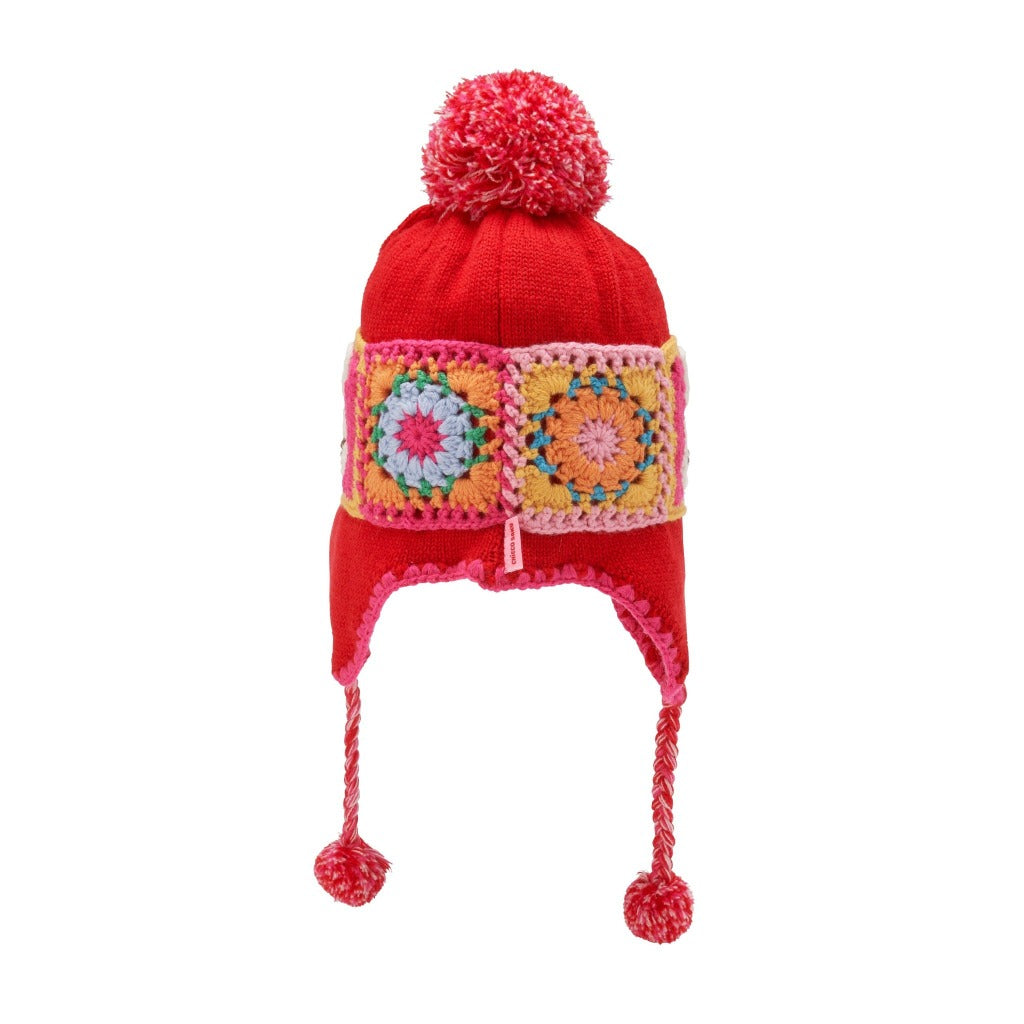 Joyful Patchwork Blossom Knit Hat