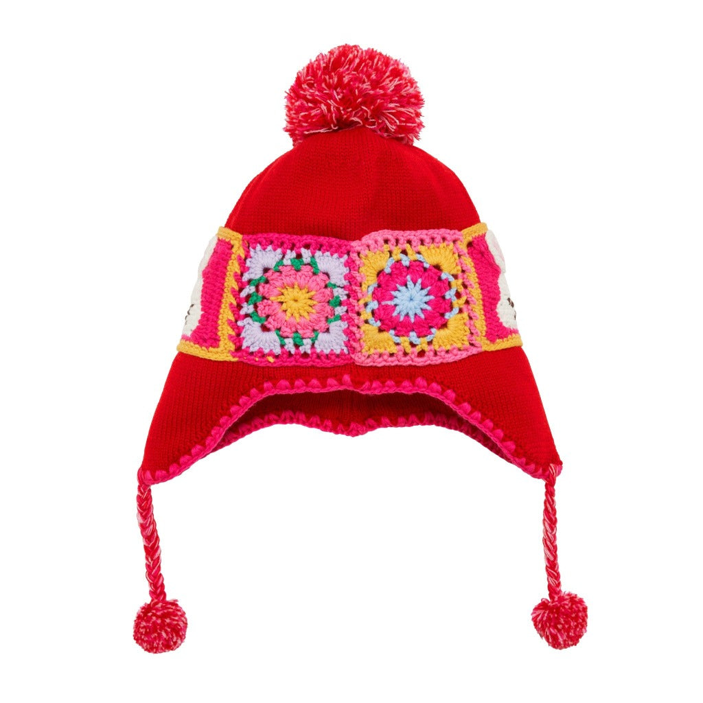 Joyful Patchwork Blossom Knit Hat
