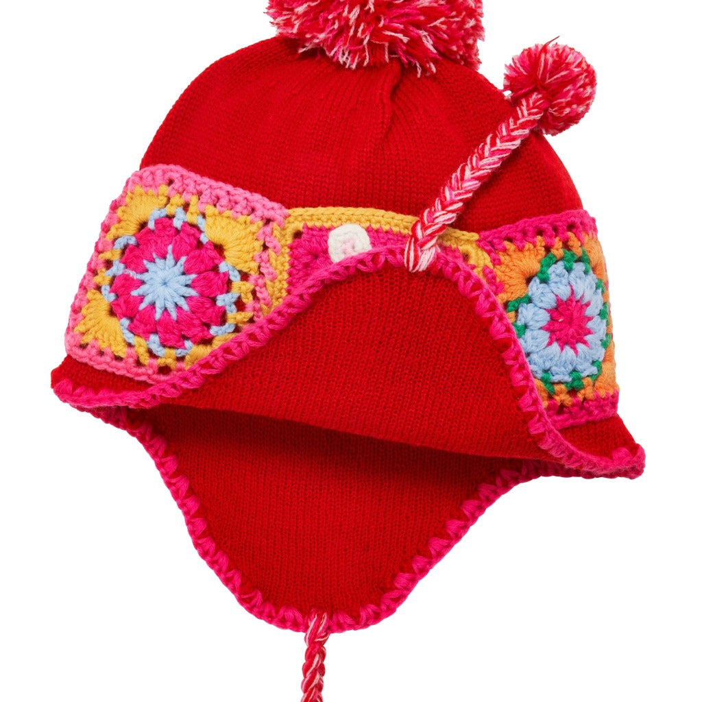 Joyful Patchwork Blossom Knit Hat