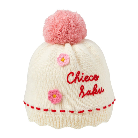 Chieco Saku Pom-Pom Floral Knitted Hat