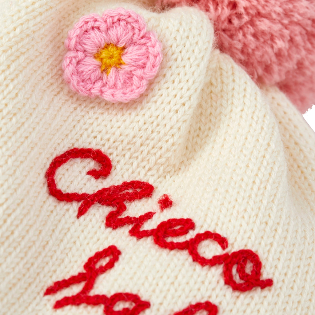 Chieco Saku Pom-Pom Floral Knitted Hat