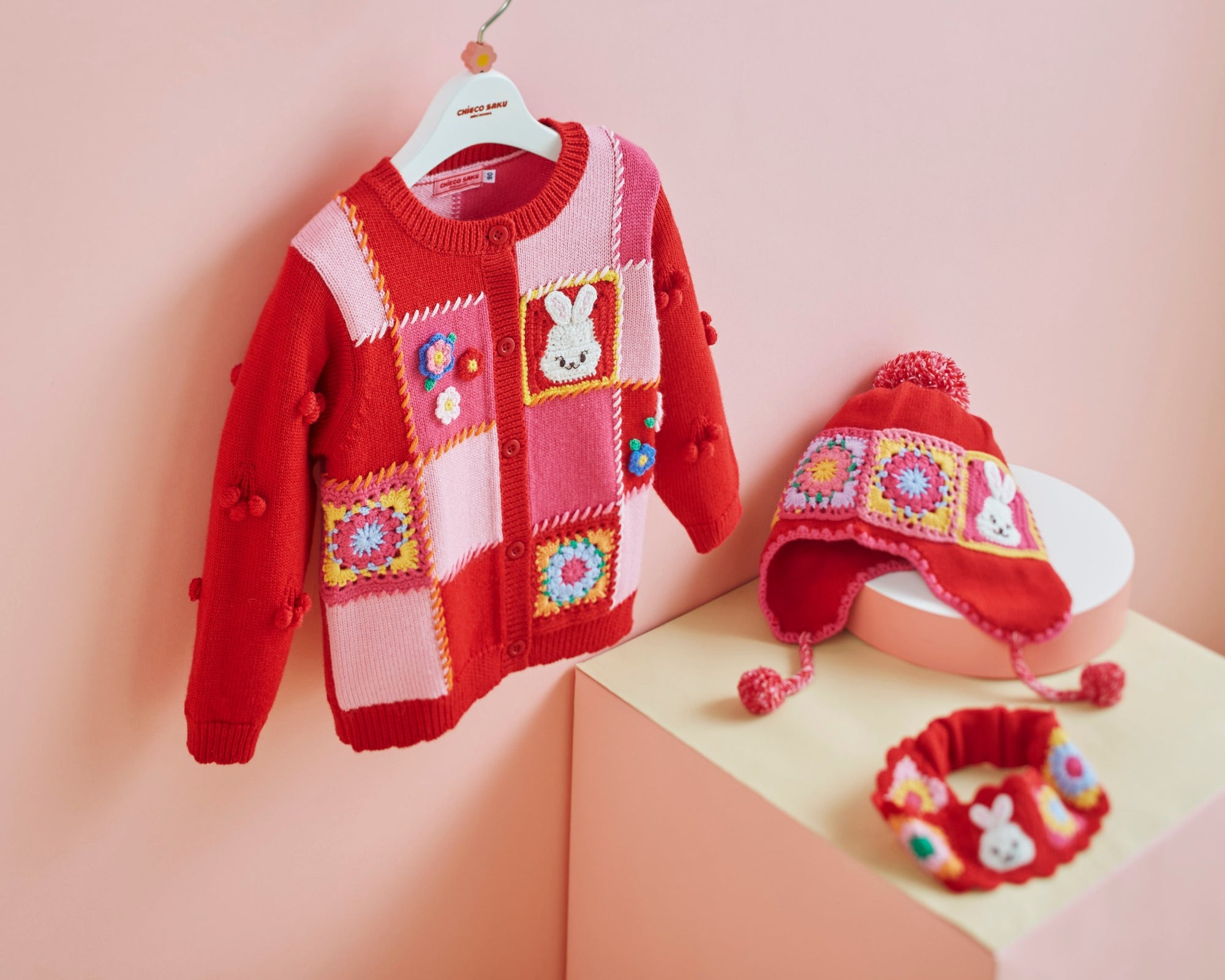 Joyful Patchwork Blossom Knit Hat