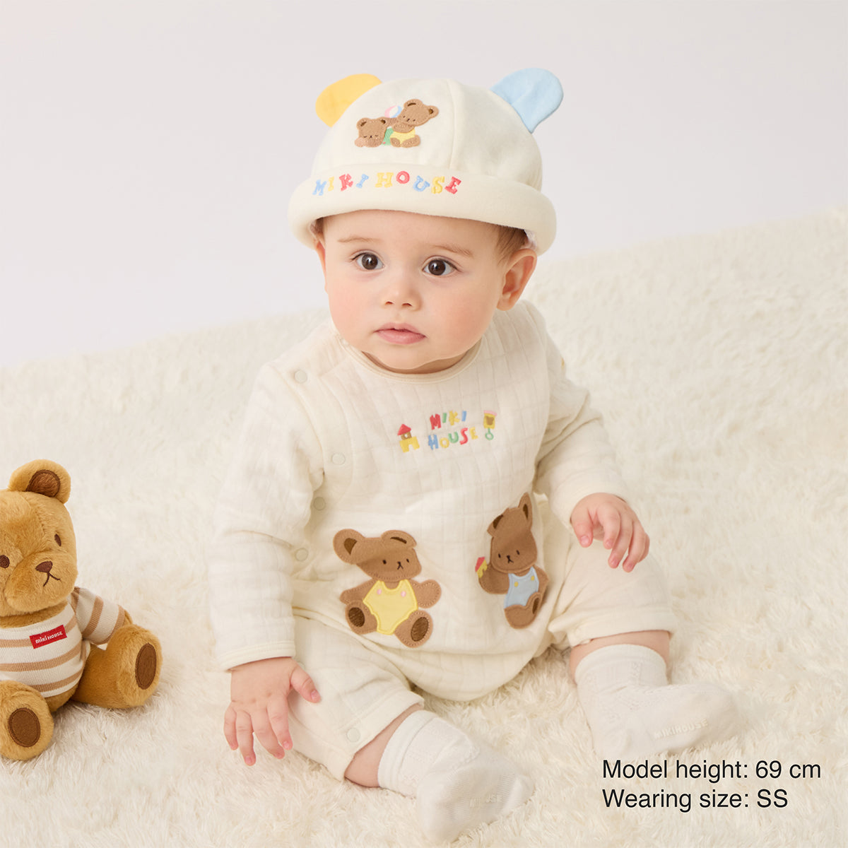 Bear-Ear Double-Layer Cotton Baby Hat (UV Protection)