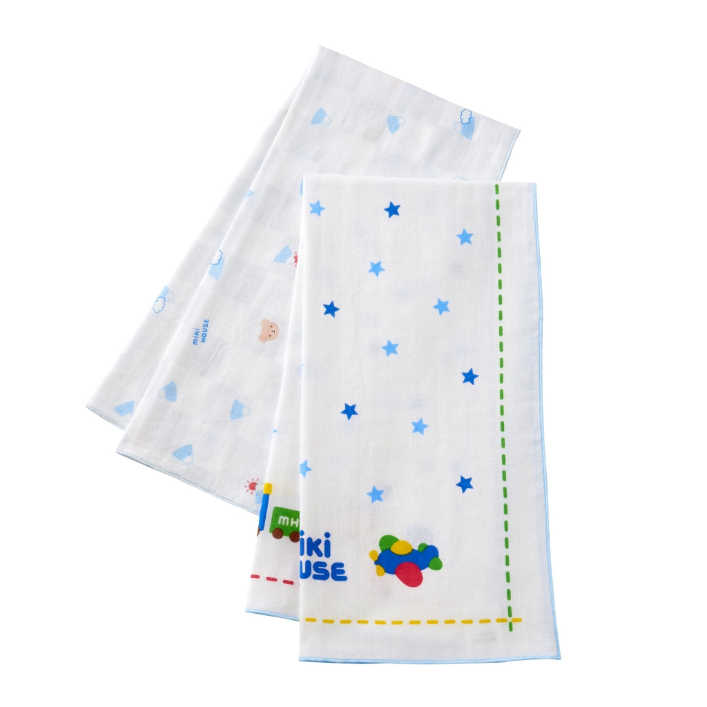 Two-Piece Gauze Towel Set (Stars and Mount Fuji motif)