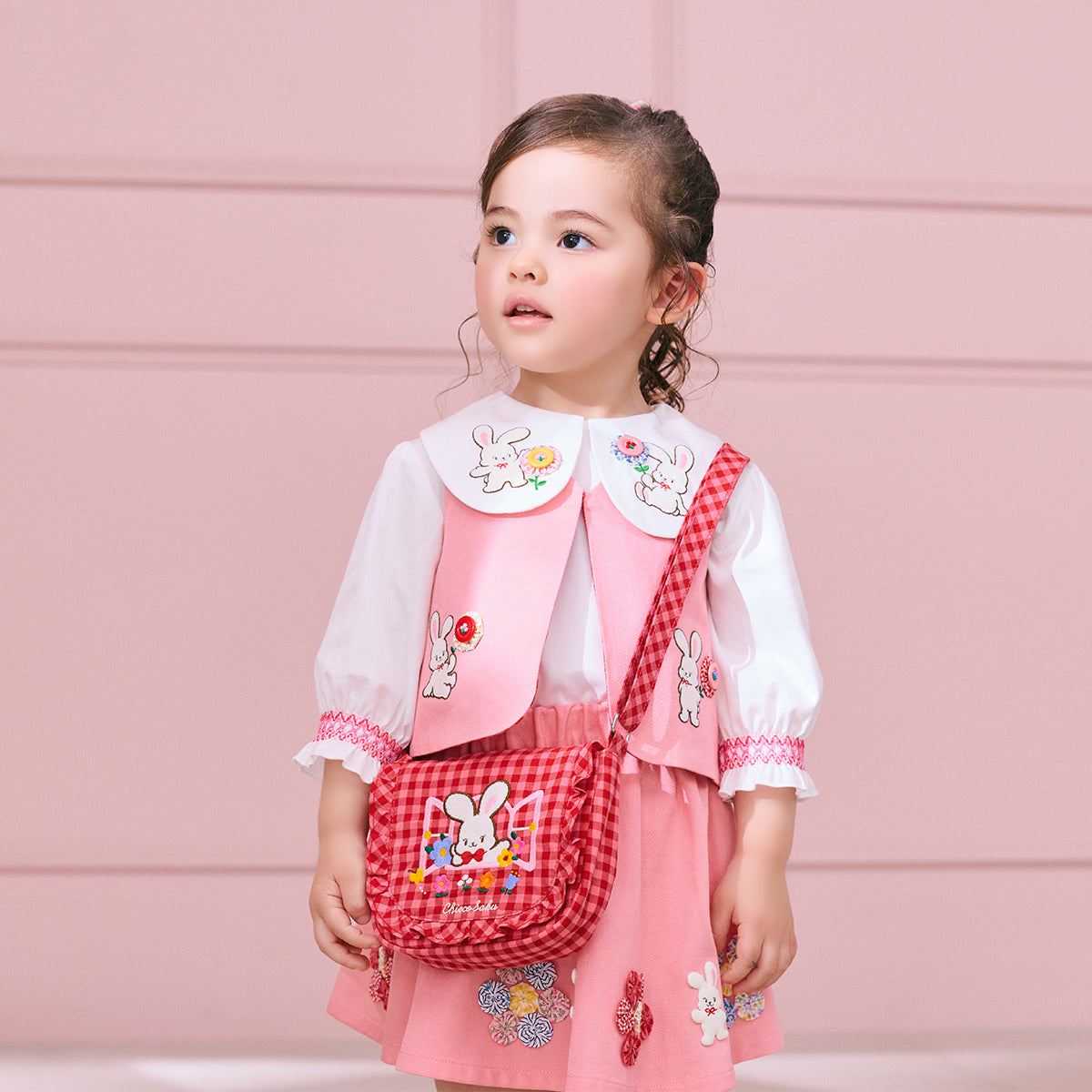 CHIECO SAKU Gingham Check Shoulder Bag with Yo-Yo Quilt Patchwork