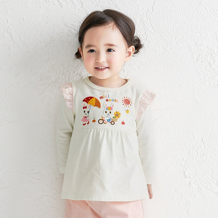 Usako Sunflower Bicycle Long-Sleeve T-shirt with Ruffled Shoulders