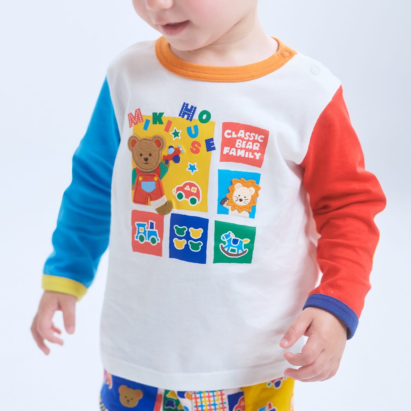 Colourful Bear Long-Sleeved T-Shirt with Corduroy Elbow Patches