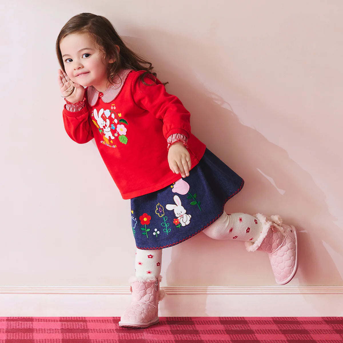 Removable Gingham Collar Sweatshirt