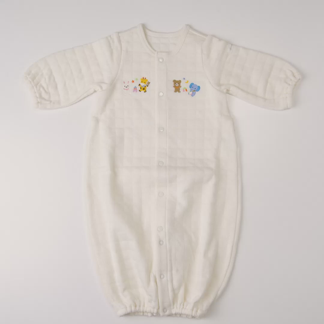 Animal Embroidered Knit-Quilt 2-Way Coverall