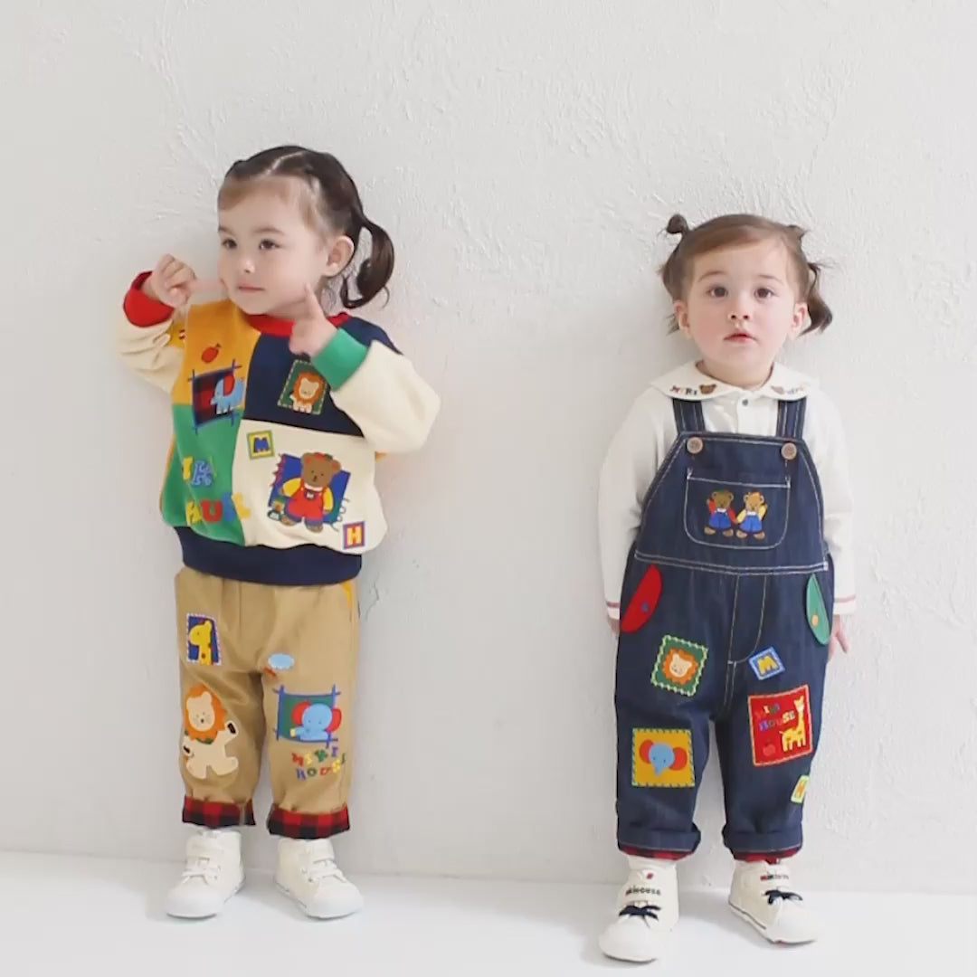 Friendly Animal Motif Trousers with Embroidery