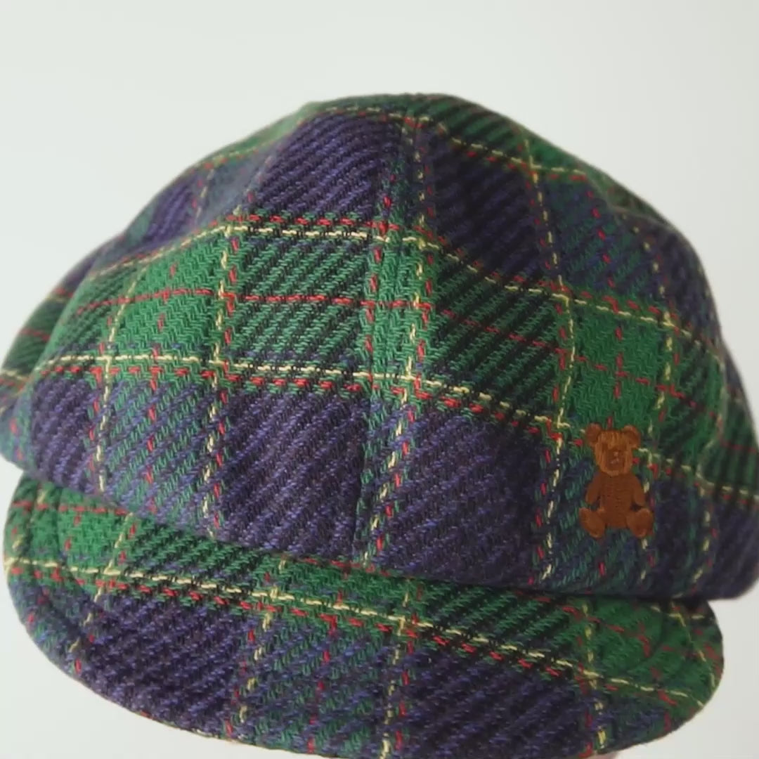 MIKI HOUSE Bear Brushed Check Newsboy Cap