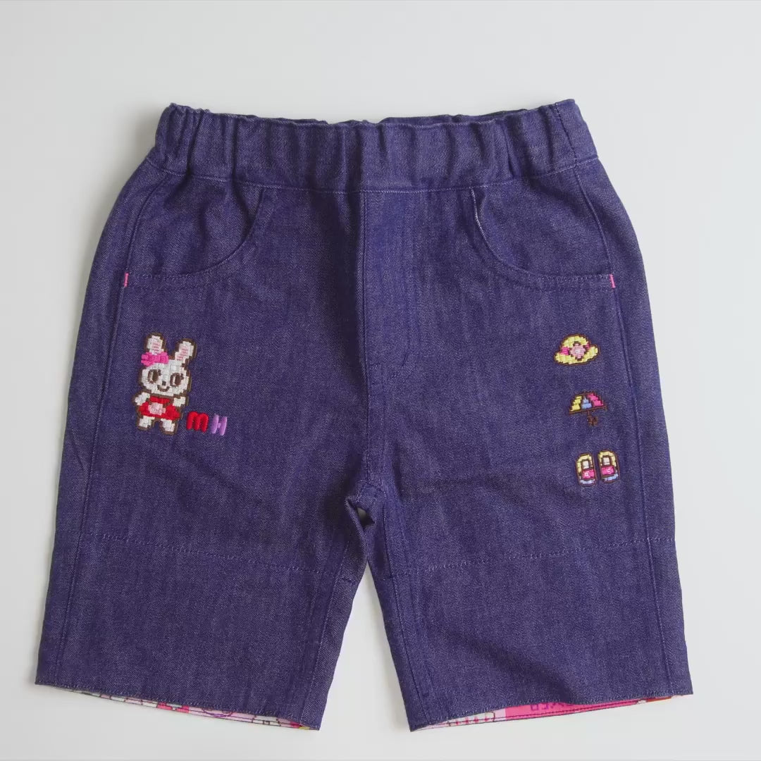 Retro Game Denim-Style Shorts