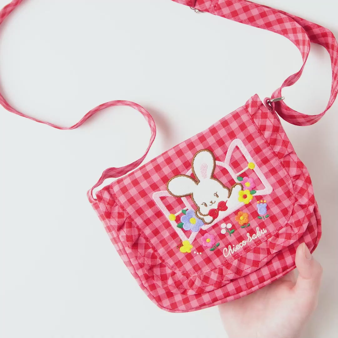 CHIECO SAKU Gingham Check Shoulder Bag with Yo-Yo Quilt Patchwork