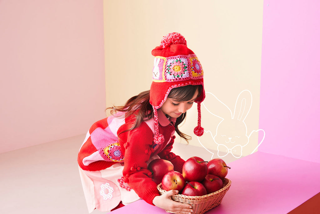 Joyful Patchwork Blossom Knit Hat